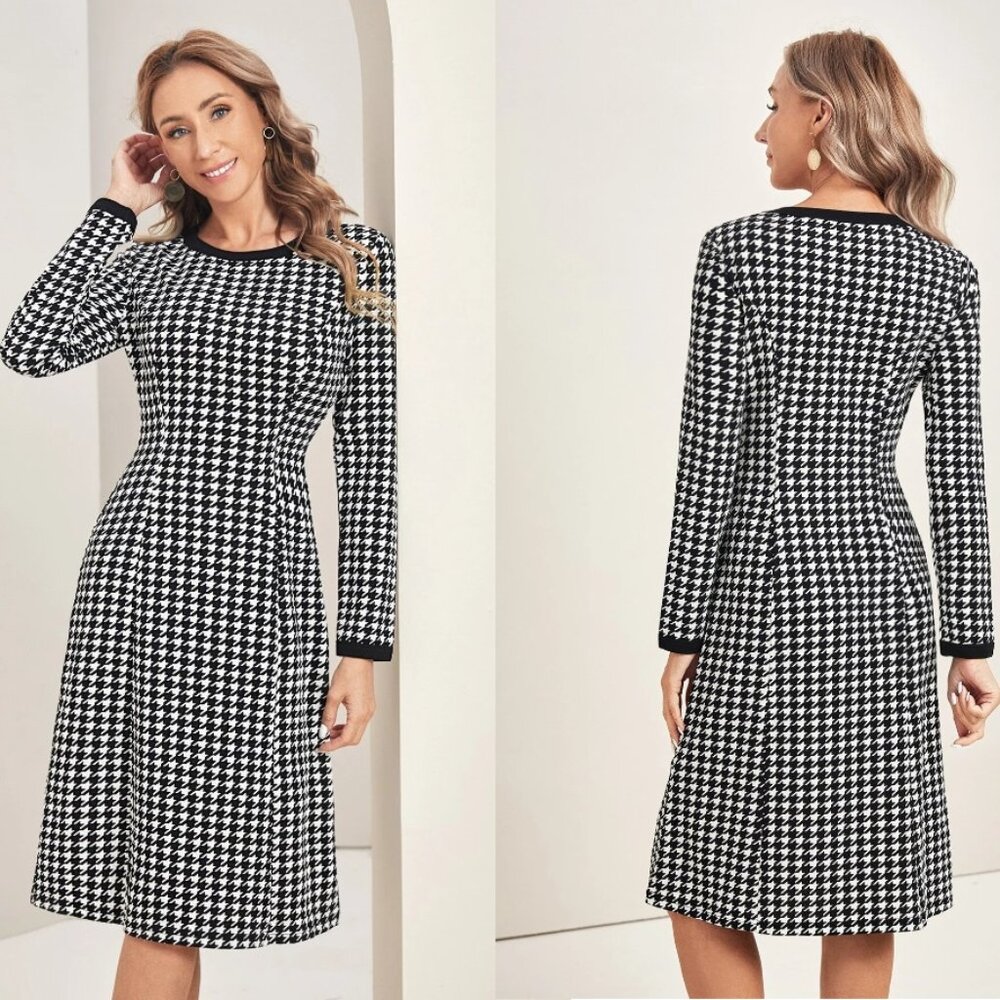 NEW!  Size 6 (M) Houndstooth Print A-line Dress